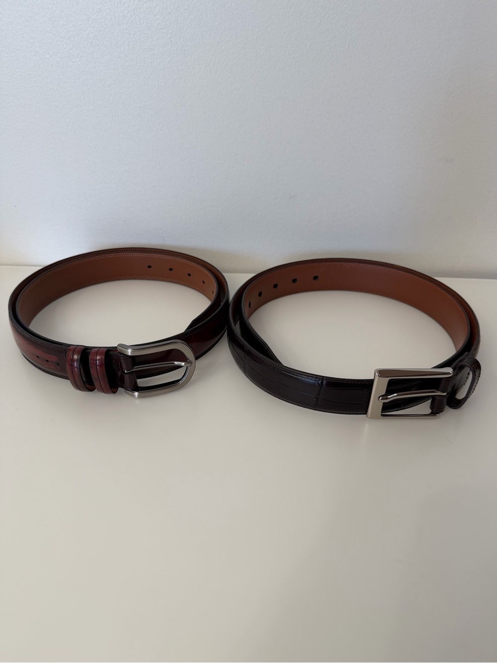Johnston  & Murphy Dark Brown and Red Leather Belts with Silver Buckles Size 40
